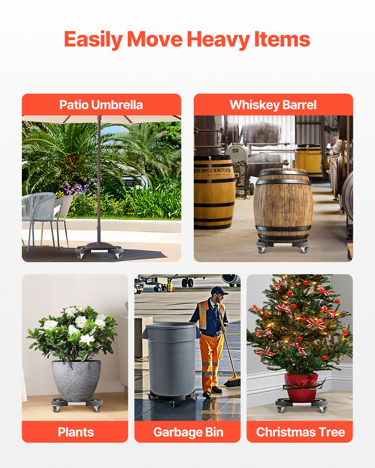 Round Trash Can Dolly 15-22.8 in Adjustable Furniture Dolly 400lbs Heavy Duty - Picture 4 of 10