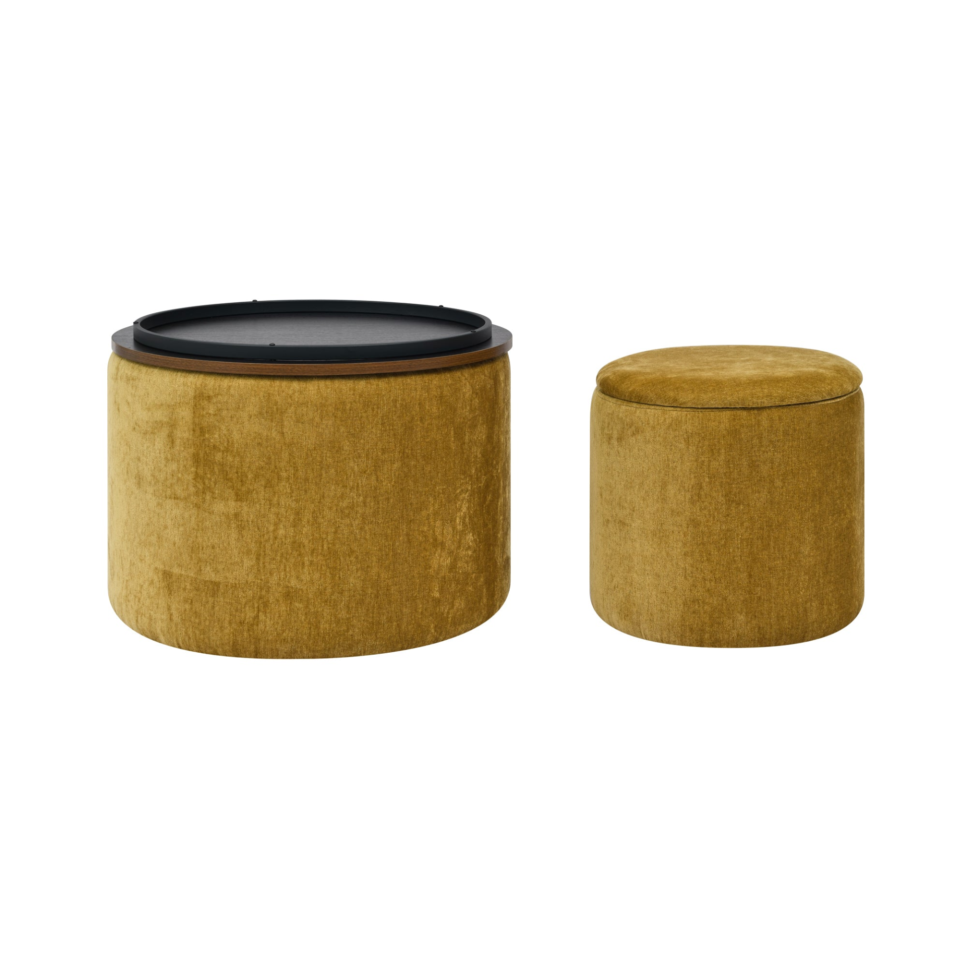 2-Piece Set Round Chenille Storage Ottoman, Equipped with a Drum Shaped Small St - Picture 9 of 12