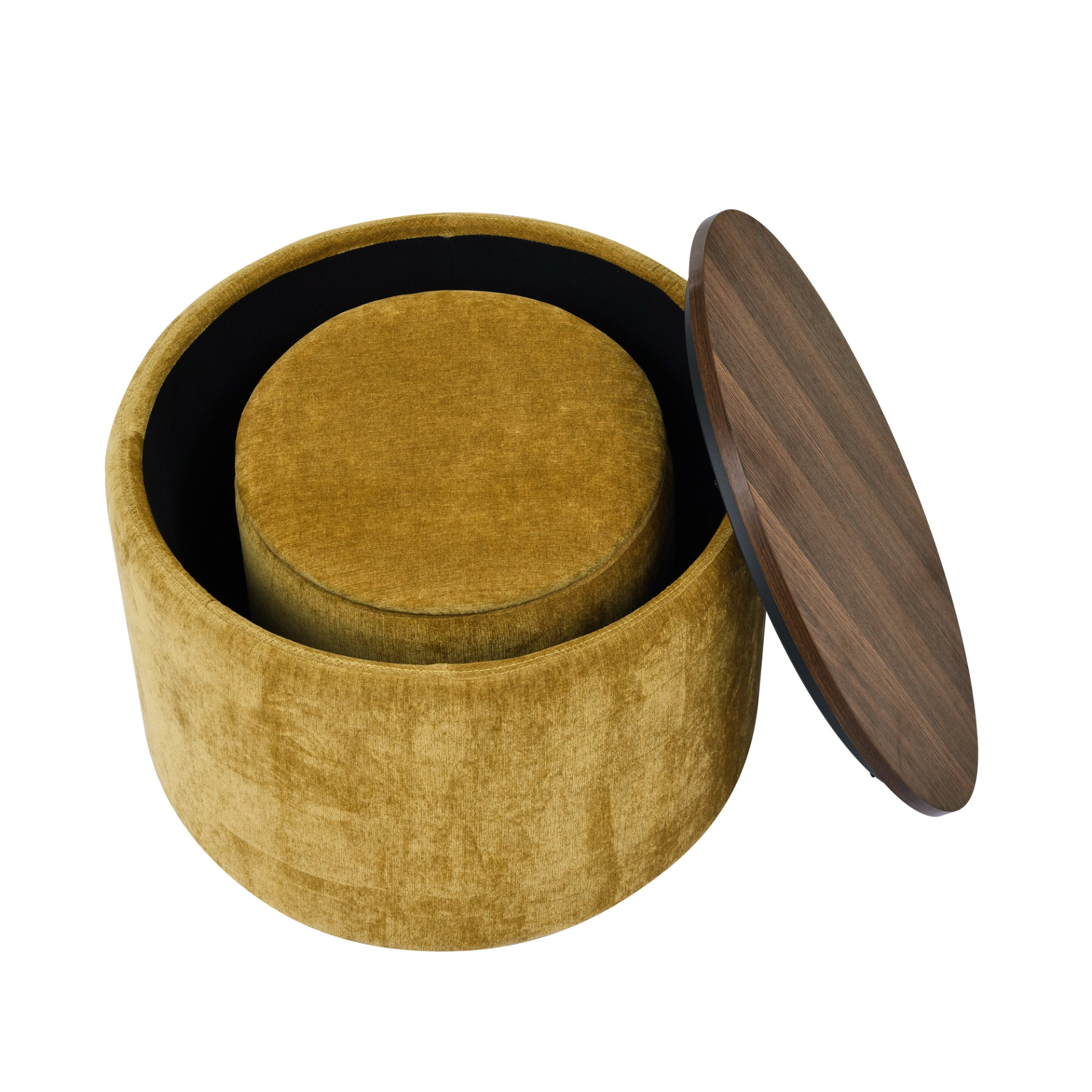 2-Piece Set Round Chenille Storage Ottoman, Equipped with a Drum Shaped Small St - Picture 10 of 12