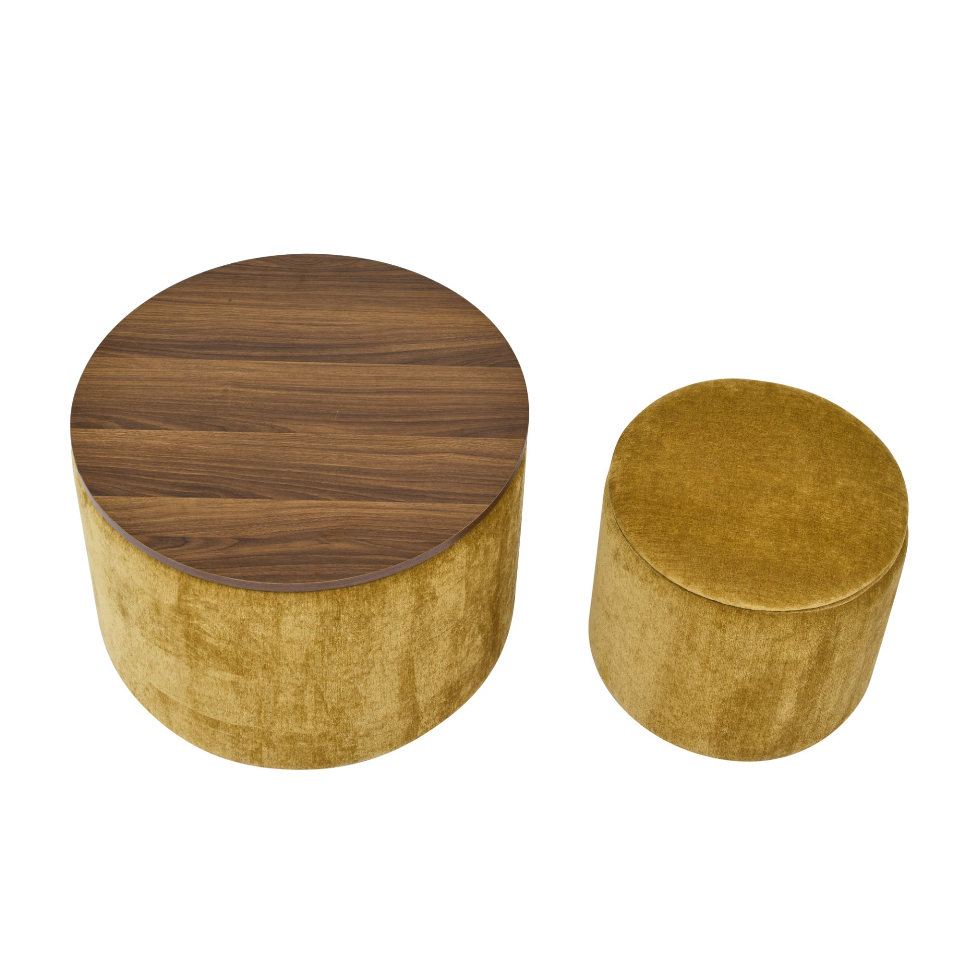 2-Piece Set Round Chenille Storage Ottoman, Equipped with a Drum Shaped Small St - Picture 11 of 12