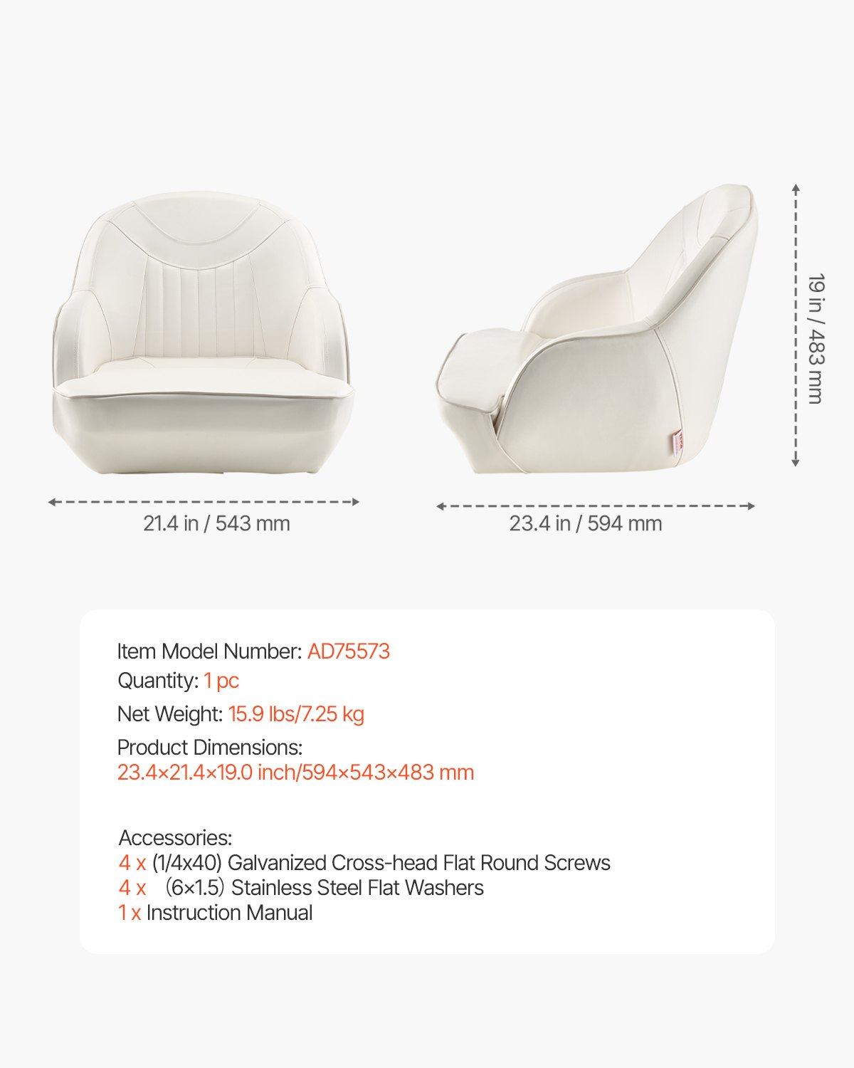 Boat Seat, Low Backrest, White