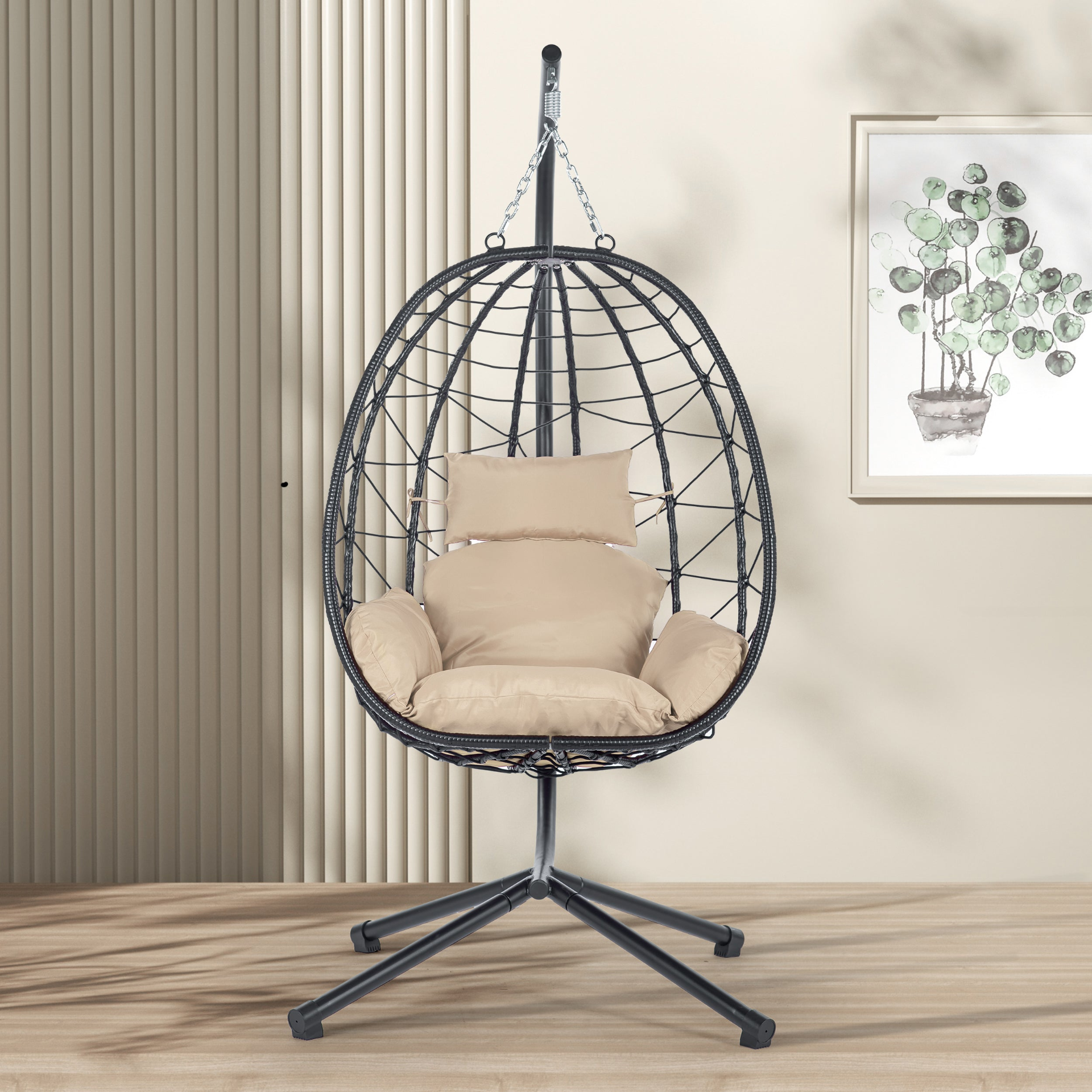 Egg Chair with Stand Indoor Outdoor Swing Chair Patio Wicker Hanging Egg Chair H - Picture 3 of 12