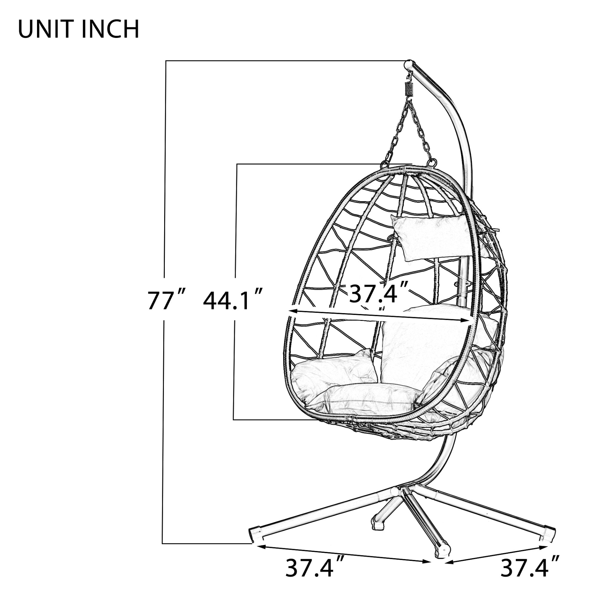 Egg Chair with Stand Indoor Outdoor Swing Chair Patio Wicker Hanging Egg Chair H - Picture 10 of 12