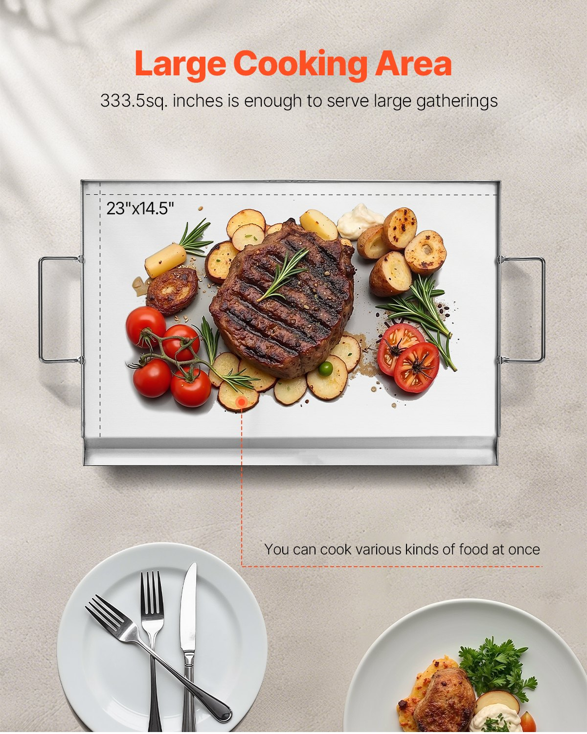 23x16 Zoll Flat Top Grillplatte Edelstahl Universal BBQ Grillpfanne Kochgeschirr - Bild 3 von 10