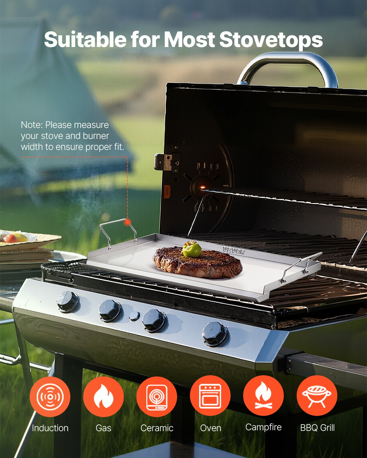 23x16 Zoll Flat Top Grillplatte Edelstahl Universal BBQ Grillpfanne Kochgeschirr - Bild 5 von 10