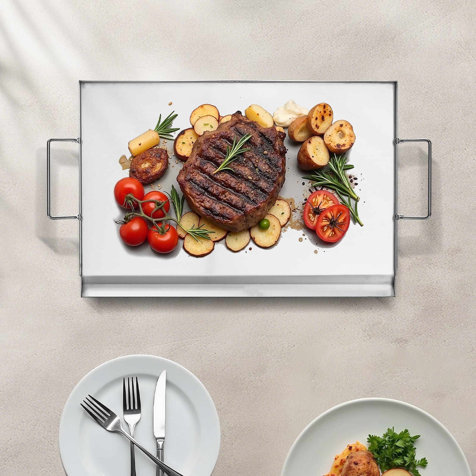 23x16 Zoll Flat Top Grillplatte Edelstahl Universal BBQ Grillpfanne Kochgeschirr - Bild 7 von 10
