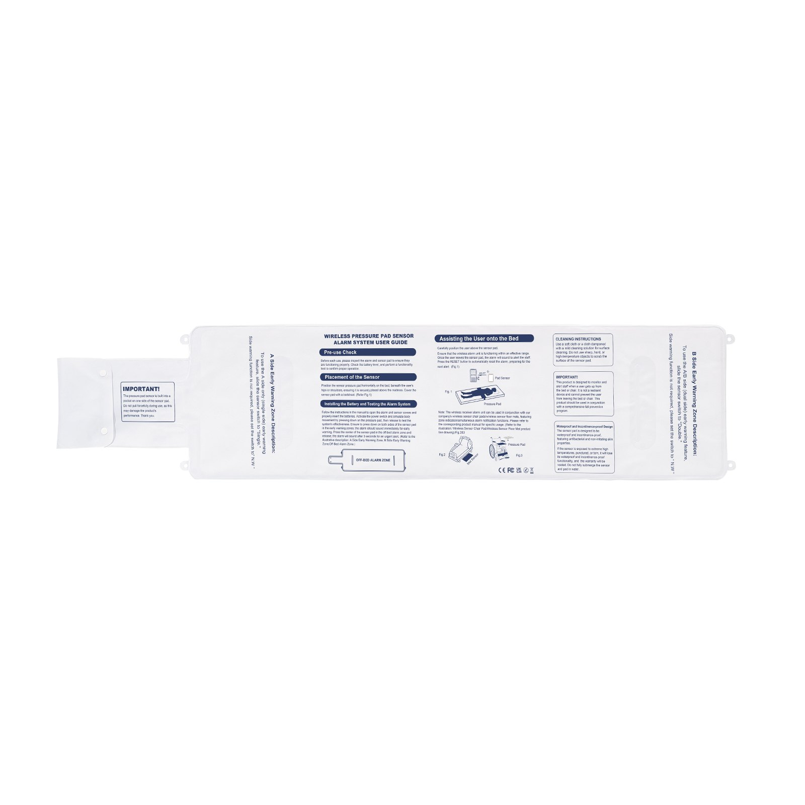 Early Alert Bed Alarm System Wireless Bed Sensor Pad with Call Button & Pager