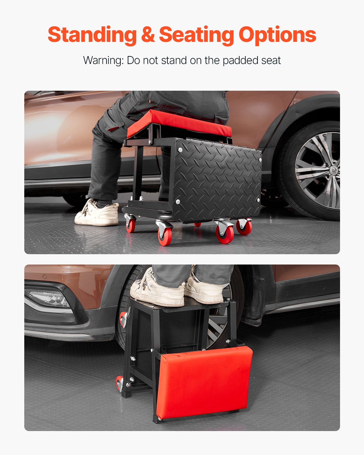 Mechnic Step Stool Mechanic Stool Rolling Work Seat 300 lbs Load Seat/Step Stool with ...