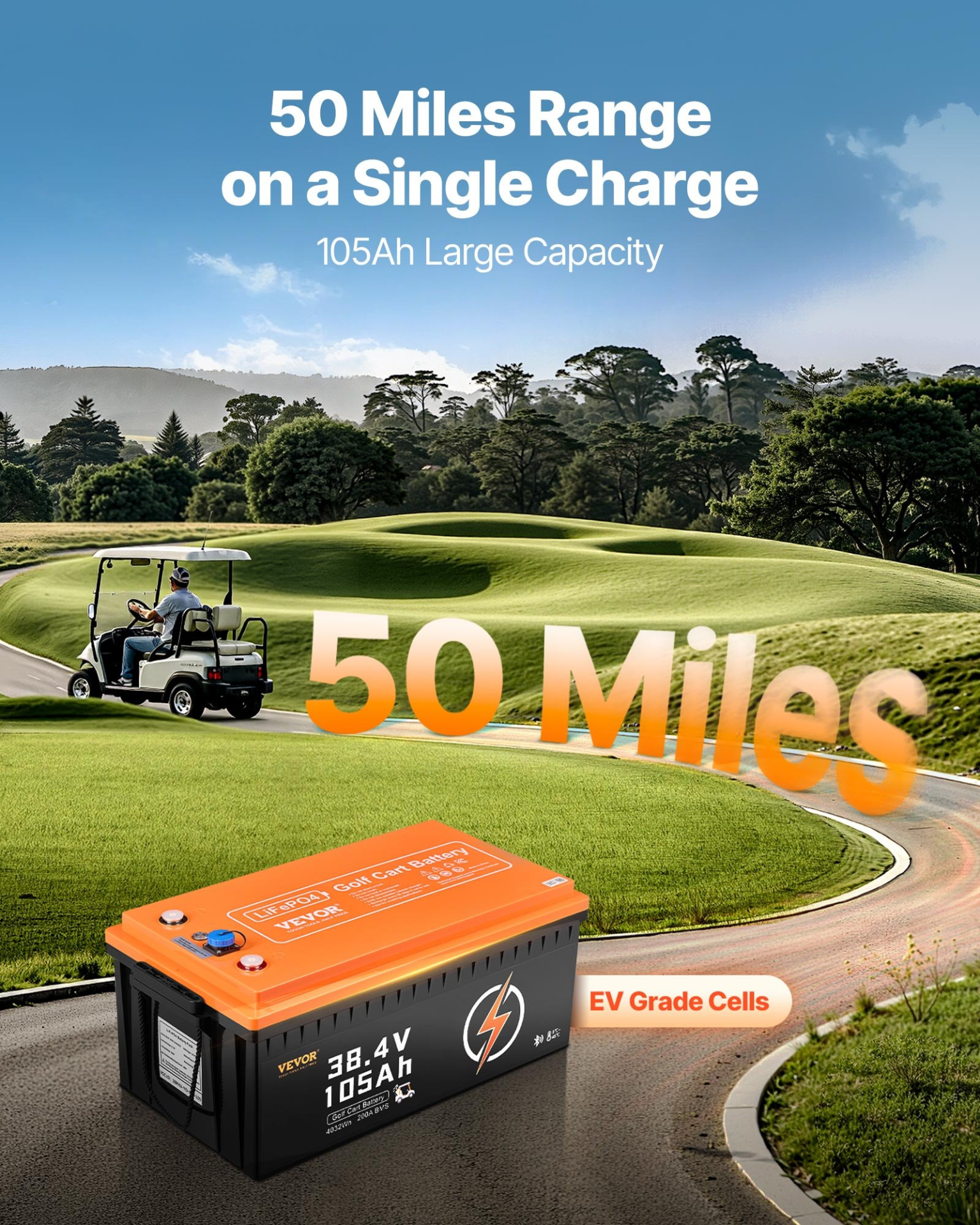 36V 105Ah Golf Cart Lithium Battery LiFePO4 200A BMS LCD APP ABS