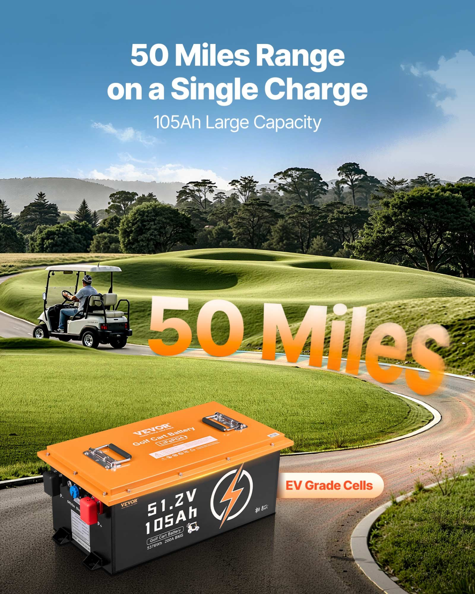 48V 105Ah Golf Cart Lithium Battery LiFePO4 200A BMS Touch APP
