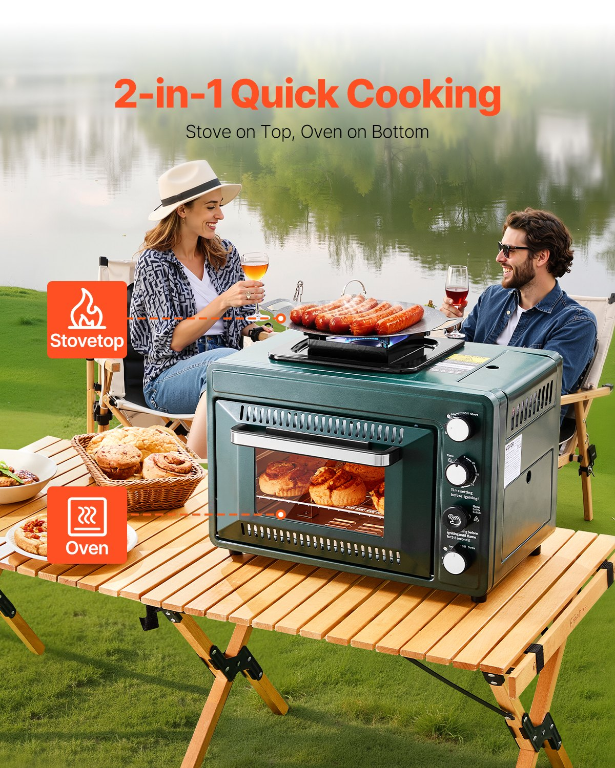 Outdoor Oven 2-in-1 Portable Gas Camping Stove Oven Combo