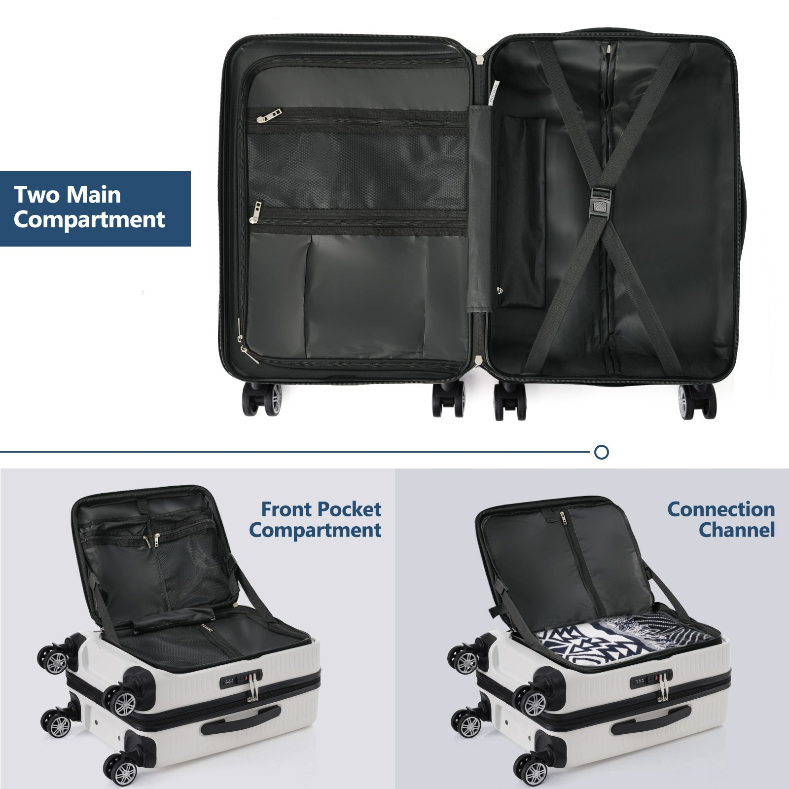 Carry-on Luggage 20 Inch Front Open Luggage Lightweight Suitcase with Front Pock - Picture 7 of 12