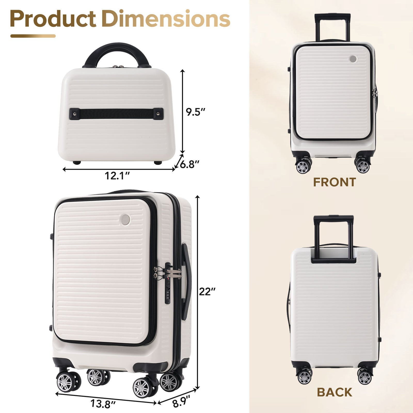 Carry-on Luggage 20 Inch Front Open Luggage Lightweight Suitcase with Front Pock - Picture 9 of 12