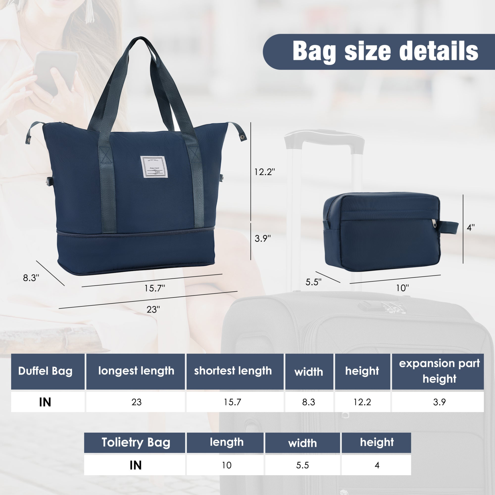 Softside Luggage Expandable 3 Piece Set Suitcase with Duffel Bag Upright Spinner - Picture 8 of 10