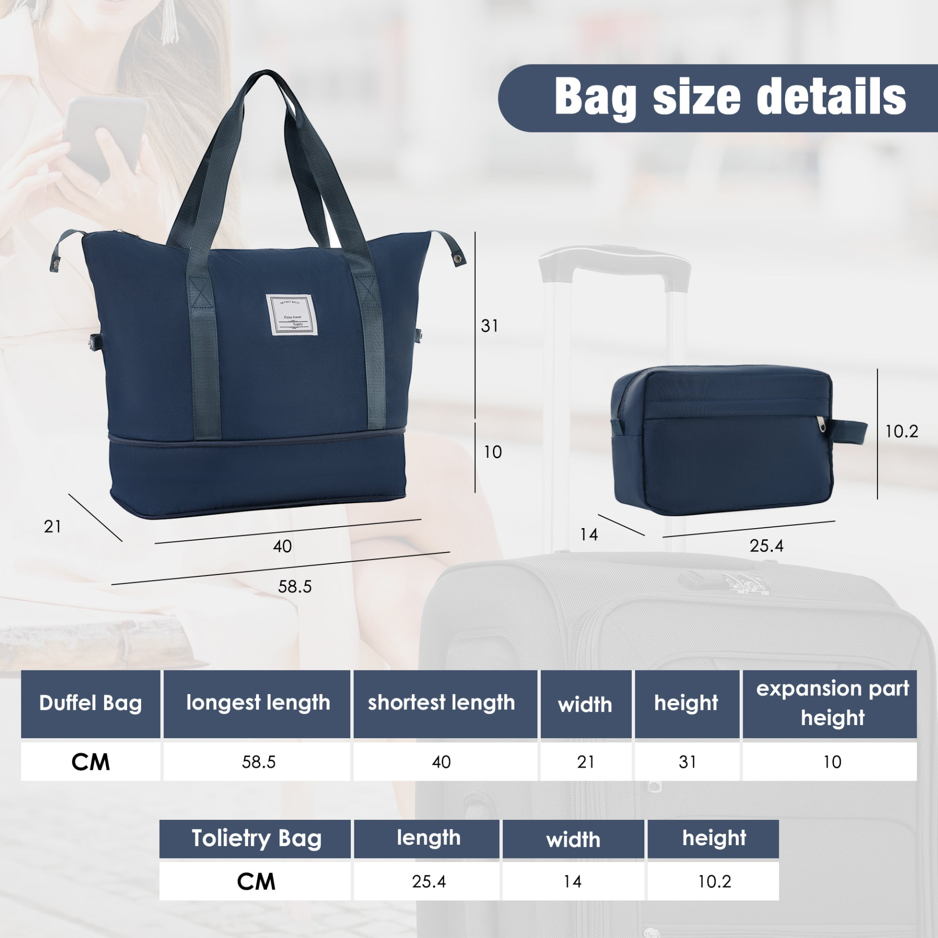 Softside Luggage Expandable 3 Piece Set Suitcase with Duffel Bag Upright Spinner - Picture 9 of 10