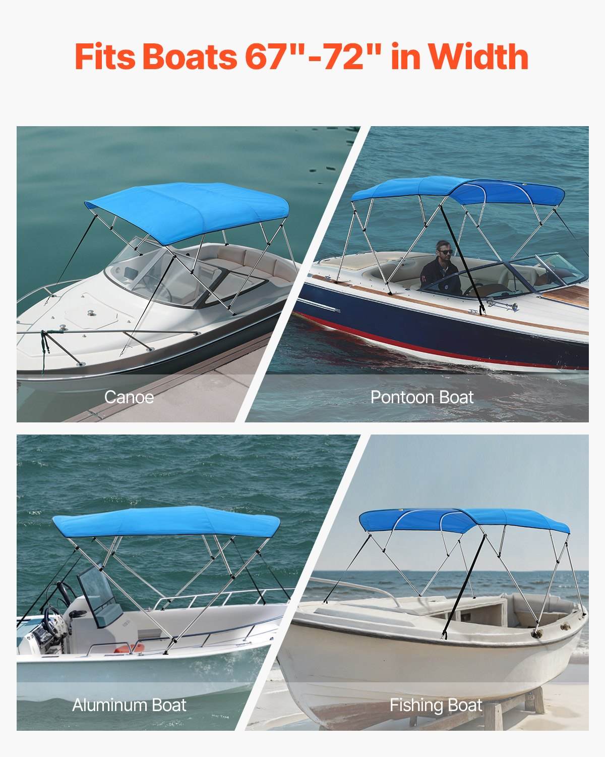 4 Bow Boat Bimini Top 96"L 600D Polyester Canopy w/ Aluminum Frame Blue