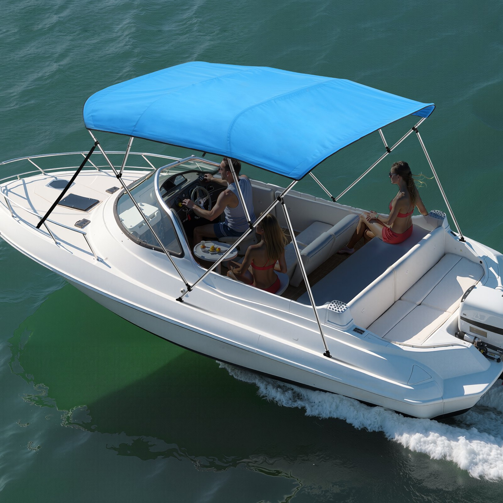 4 Bow Boat Bimini Top 96"L 600D Polyester Canopy w/ Aluminum Frame Blue