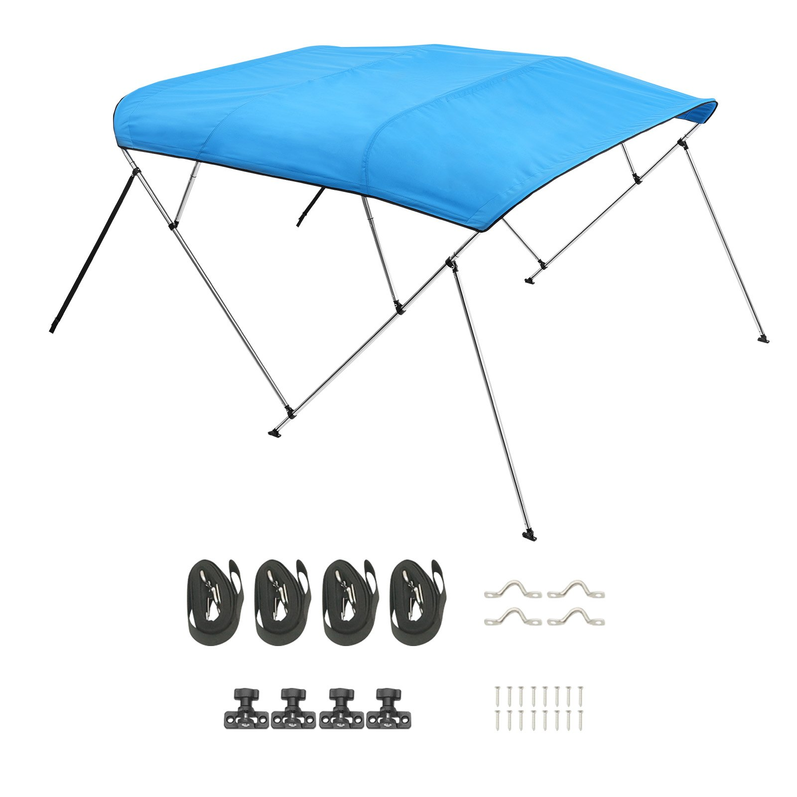 4 Bow Boat Bimini Top 96"L 600D Polyester Canopy w/ Aluminum Frame Blue