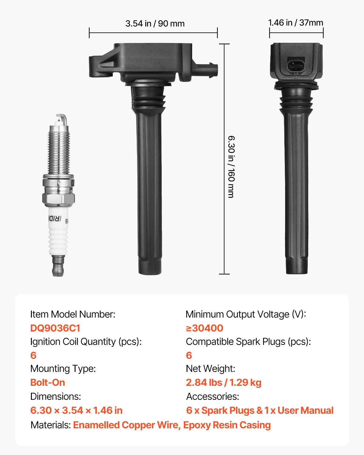 Ignition Coil Pack and Spark Plugs 6 Pcs Compatible with Dodge Jeep Ram Chrysler - Picture 6 of 10