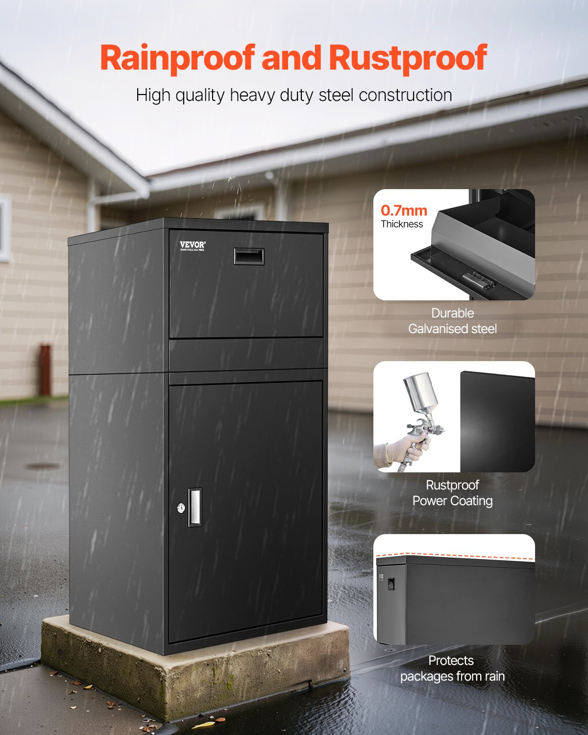 Package Delivery Boxes for Outside, 38.6 in Mailbox for Parcel with Lock, Black