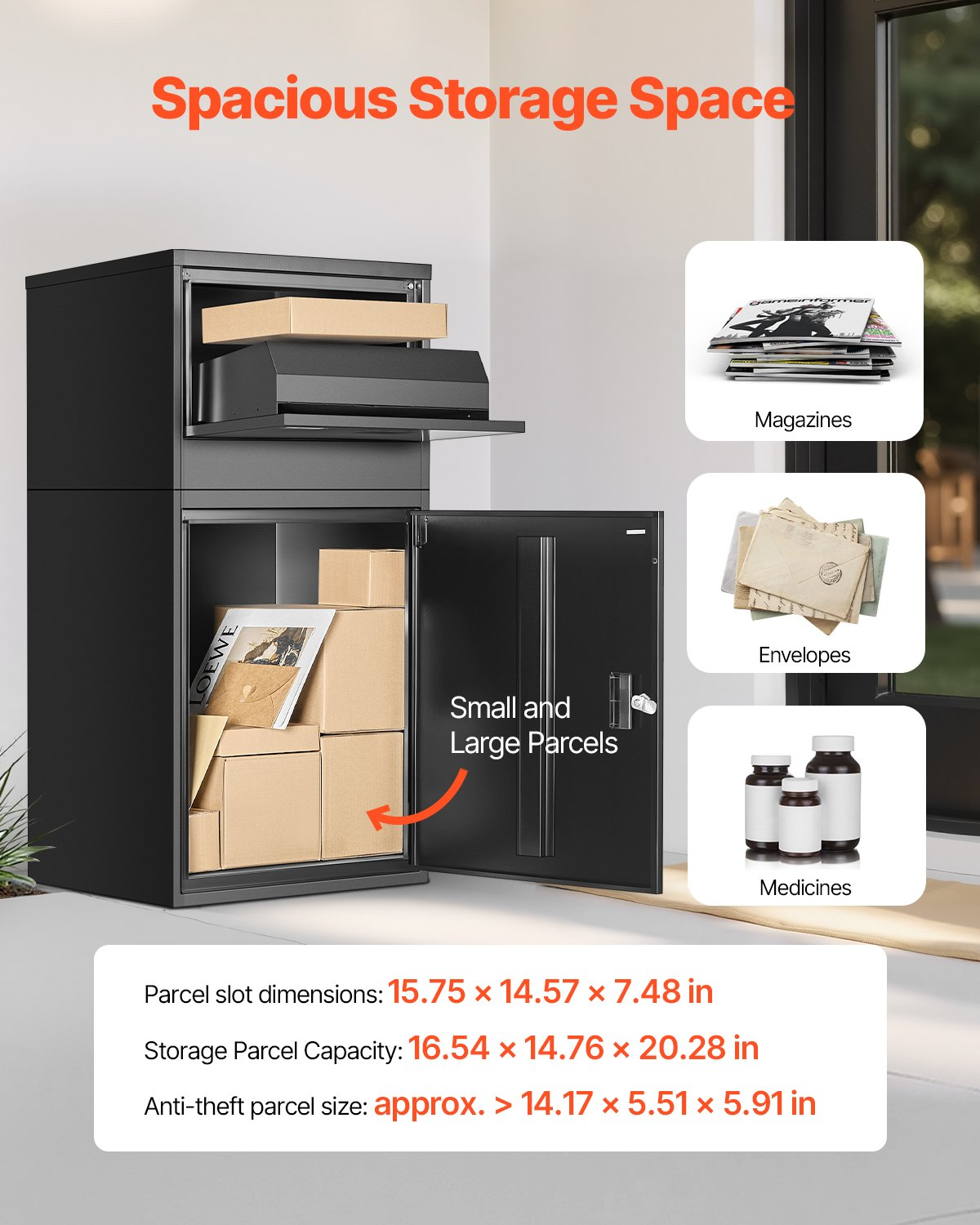 Package Delivery Boxes for Outside, 38.6 in Mailbox for Parcel with Lock, Black