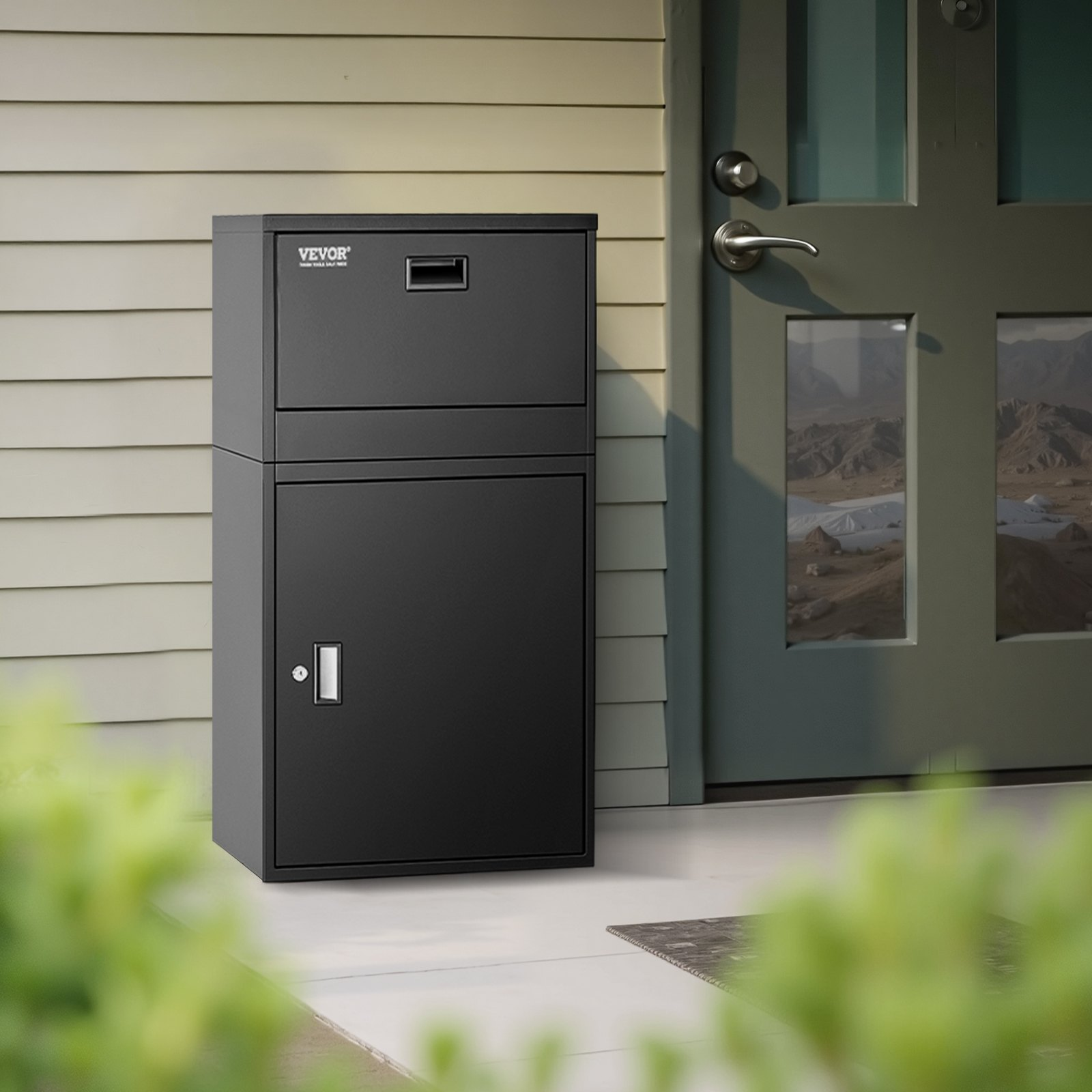 Package Delivery Boxes for Outside, 38.6 in Mailbox for Parcel with Lock, Black