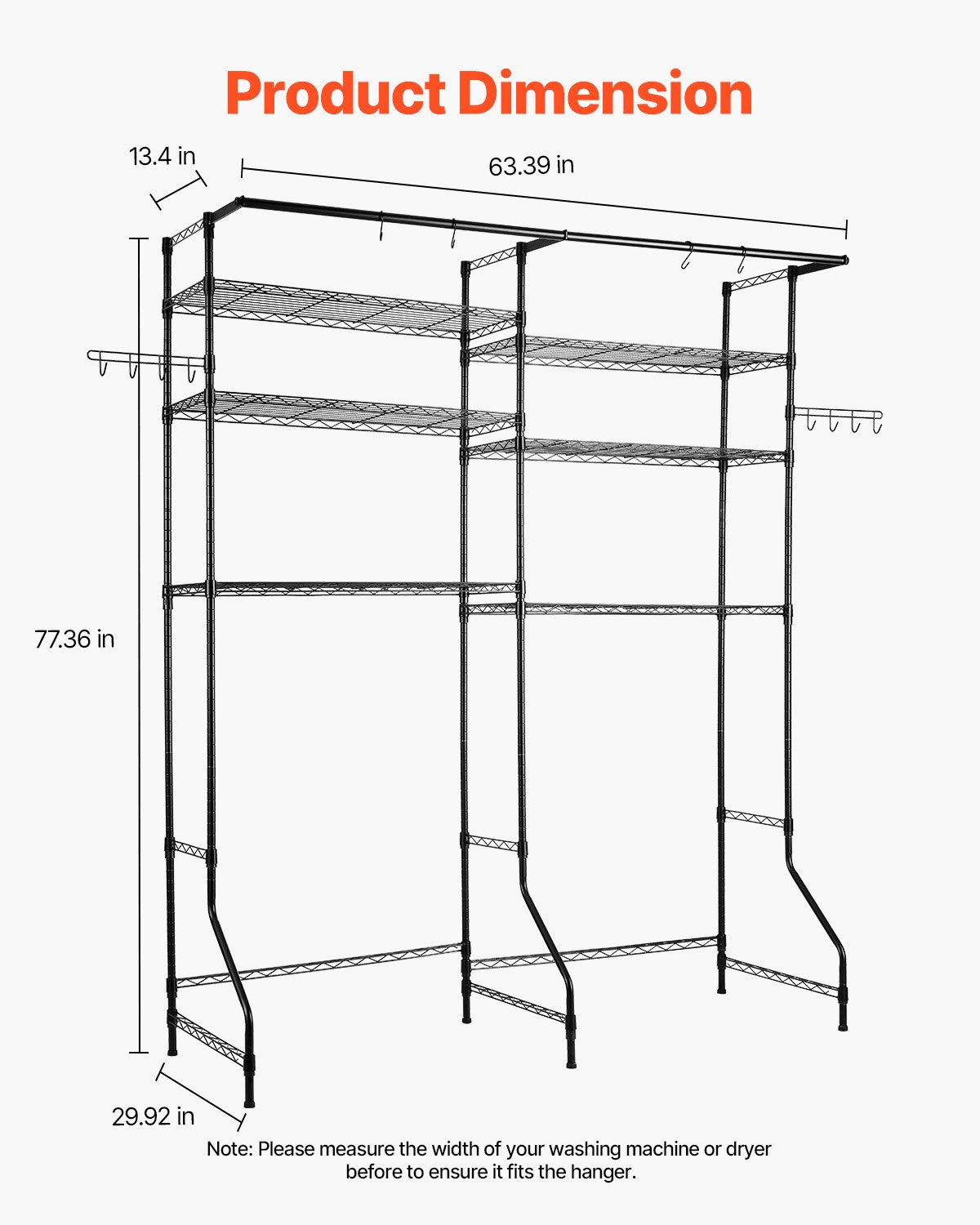 Over Washer and Dryer Storage Shelves, Black