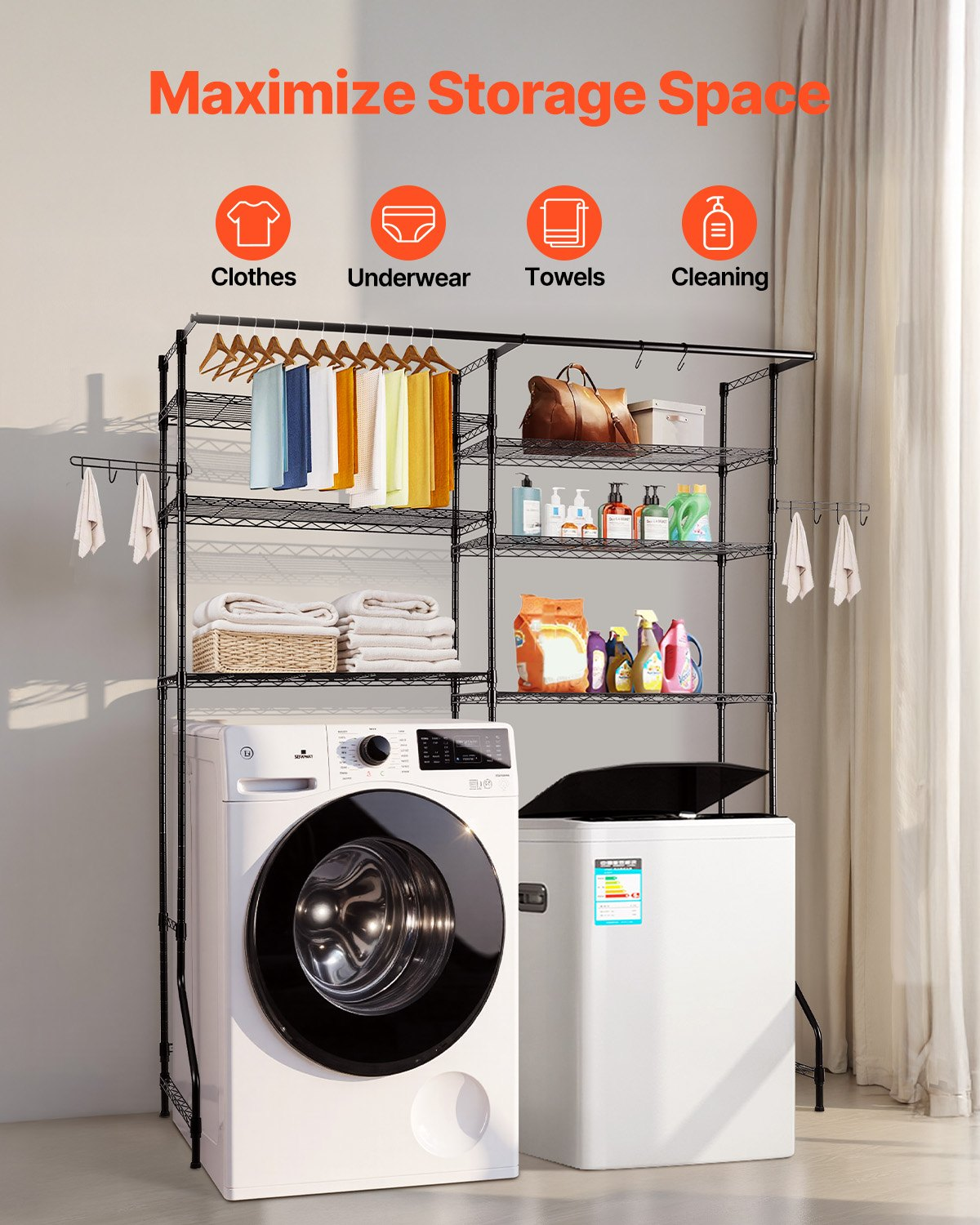 Over Washer and Dryer Storage Shelves, Black