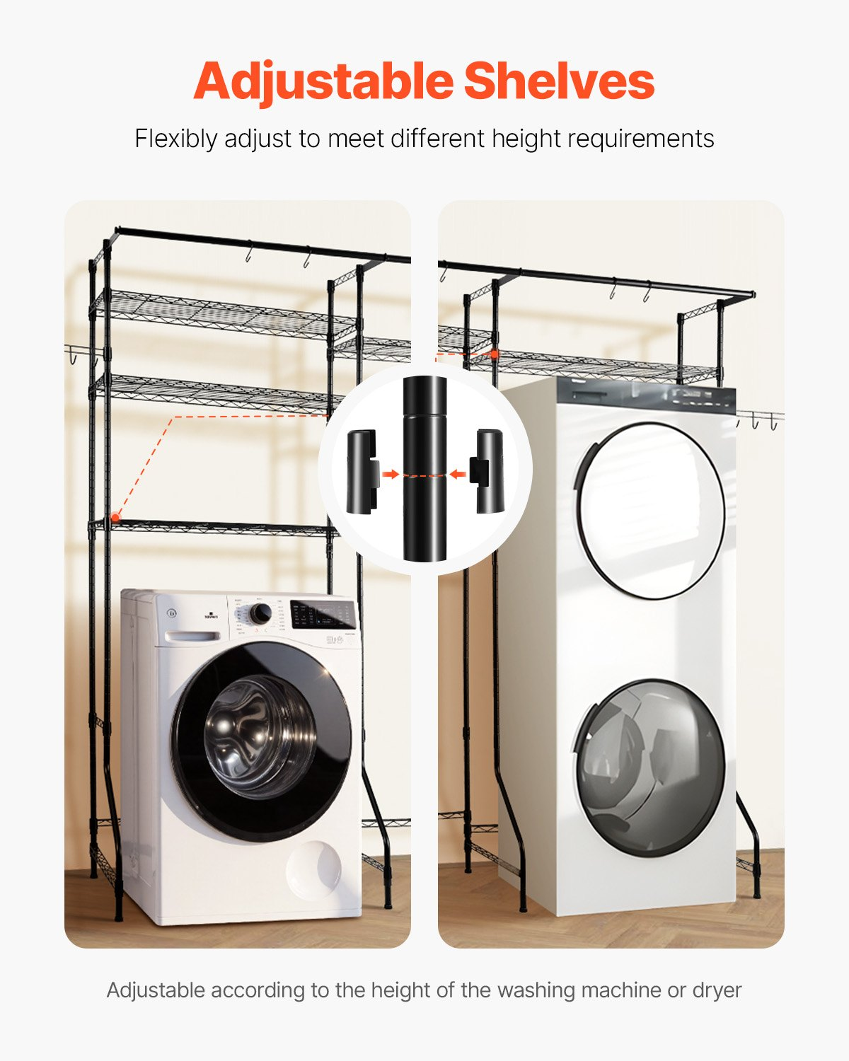 Over Washer and Dryer Storage Shelves, Black