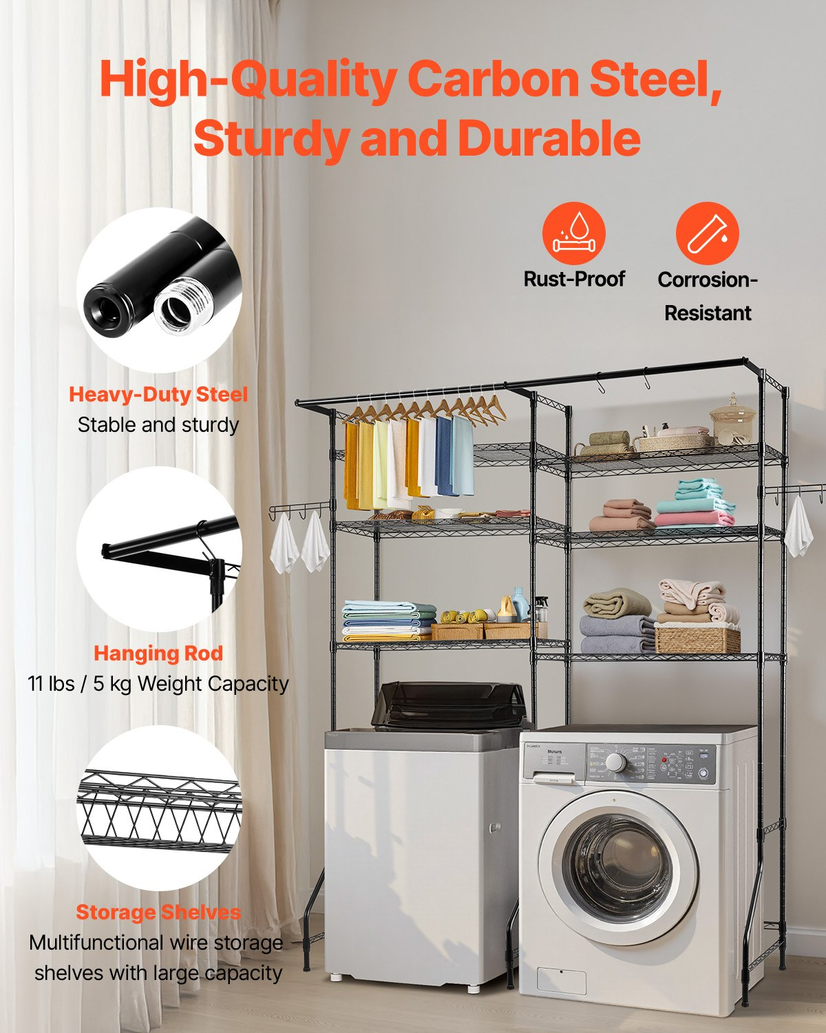 Over Washer and Dryer Storage Shelves, Black