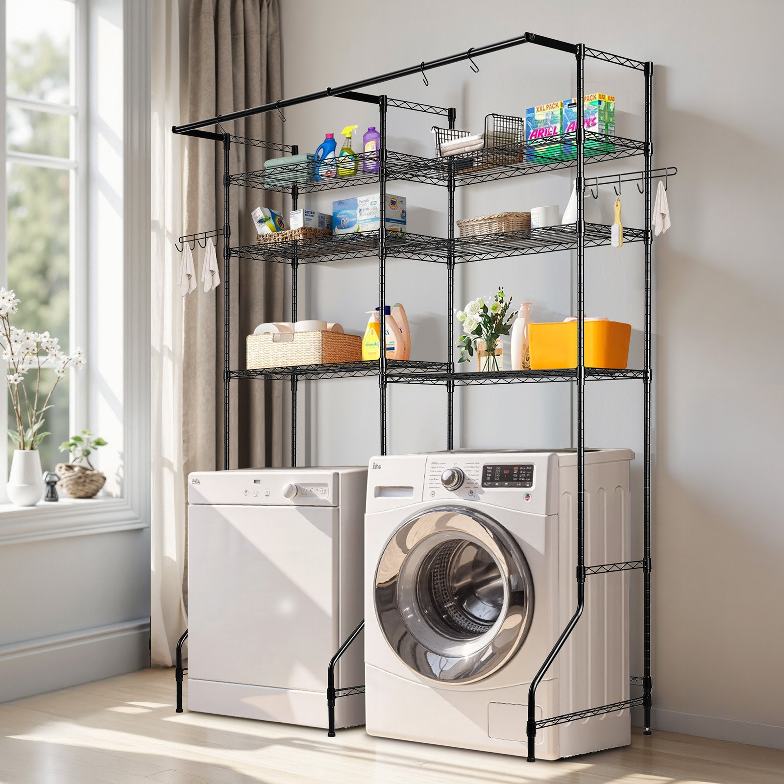Over Washer and Dryer Storage Shelves, Black
