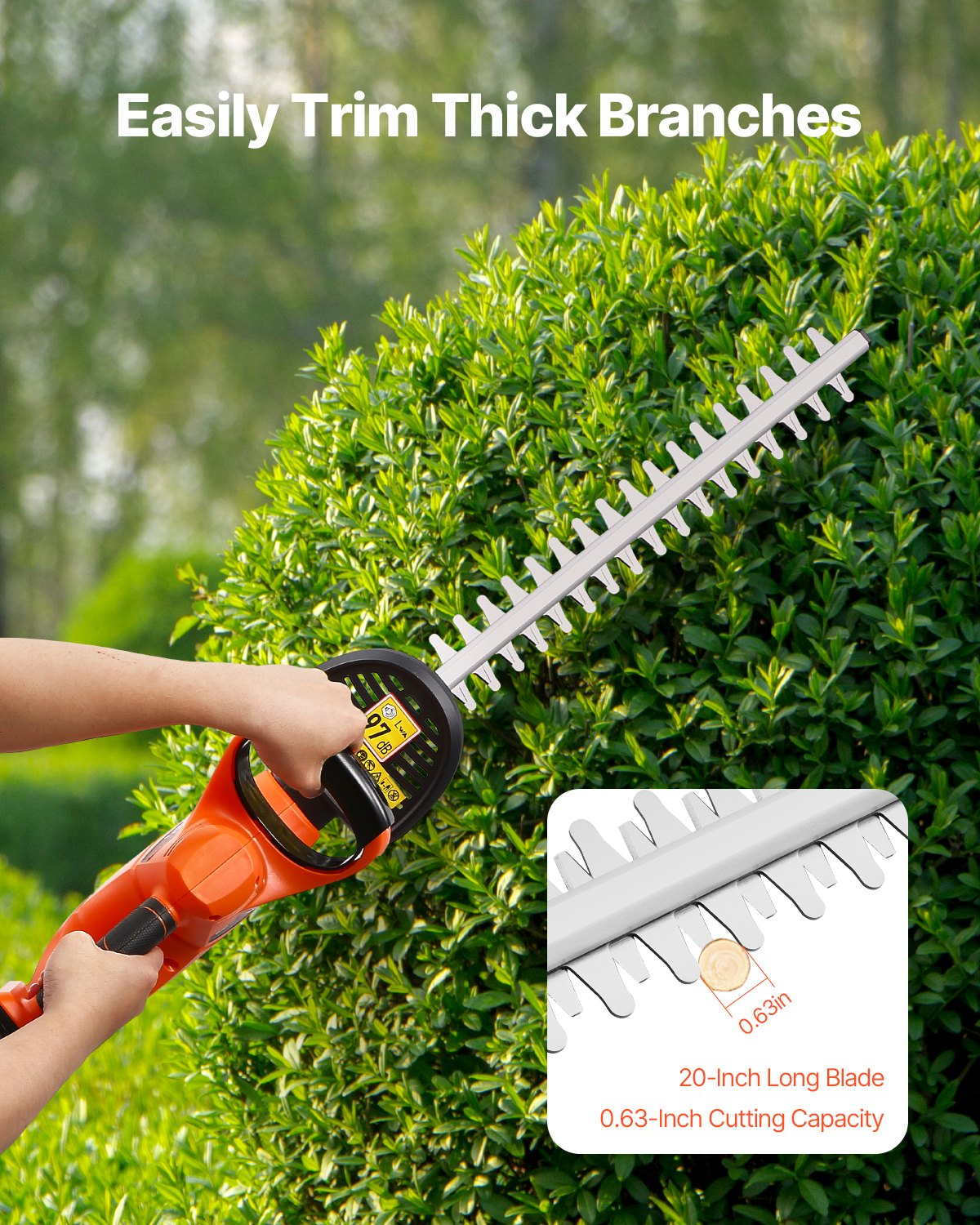 Cordless Electric Hedge Trimmer 20V Battery 20in Dual-Action Blade Bush Cutter