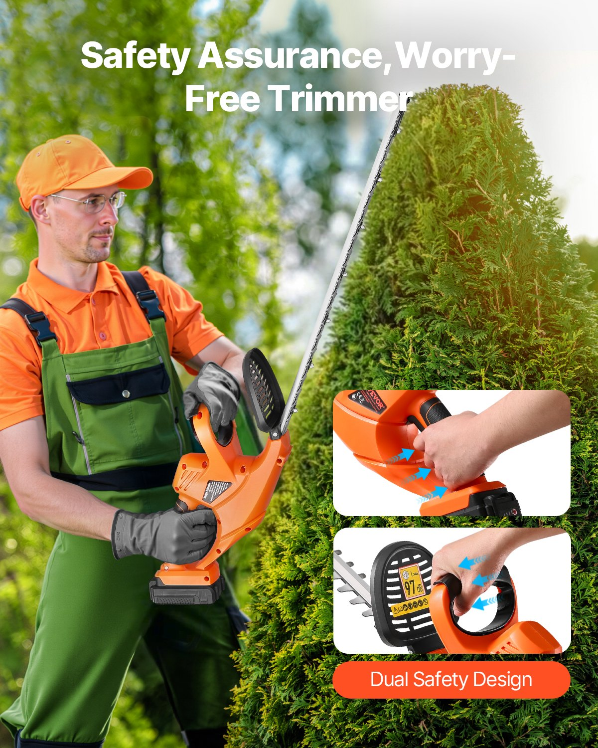 Cordless Electric Hedge Trimmer 20V Battery 20in Dual-Action Blade Bush Cutter - Picture 3 of 10