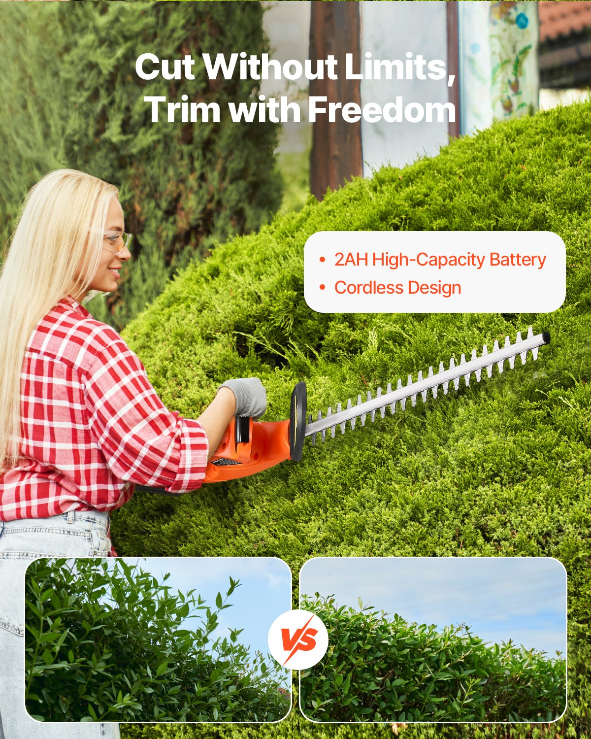 Cordless Electric Hedge Trimmer 20V Battery 20in Dual-Action Blade Bush Cutter - Picture 5 of 10