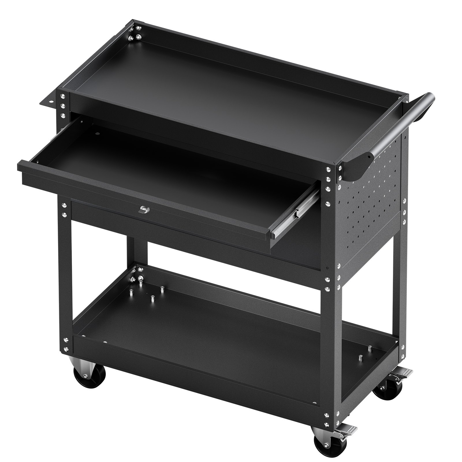 4-Tier Tool Cart on Wheels 350 lb Rolling Work Cart with Drawer & Pegboard