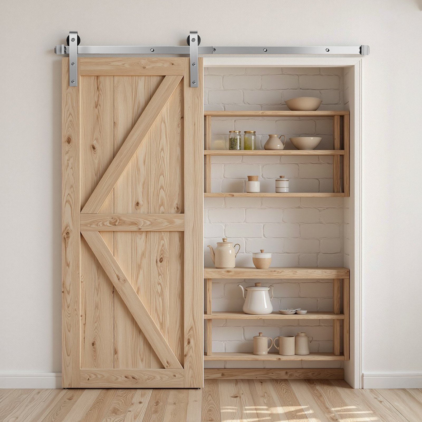 5FT Sliding Barn Door Hardware Kit for Single Sliding Barn Door Silver