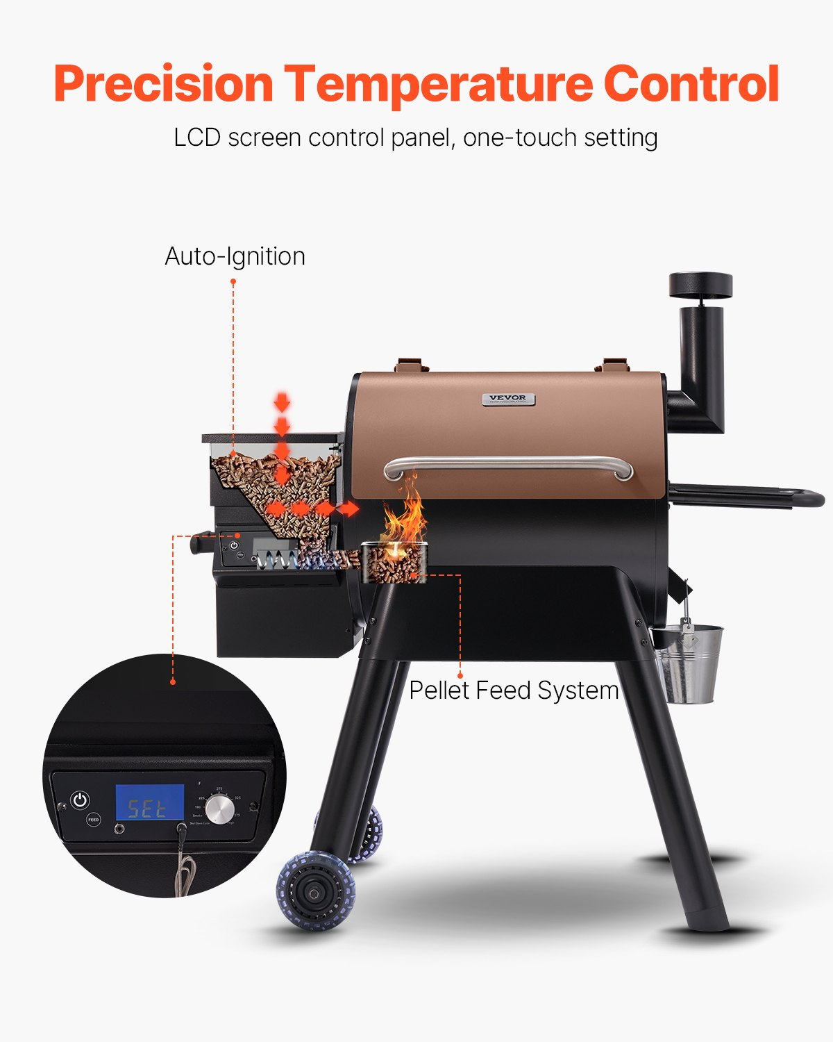 Wood Pellet Grill Smoker Outdoor Electric BBQ Grills 575 Sq.in Cook Area - Picture 3 of 12