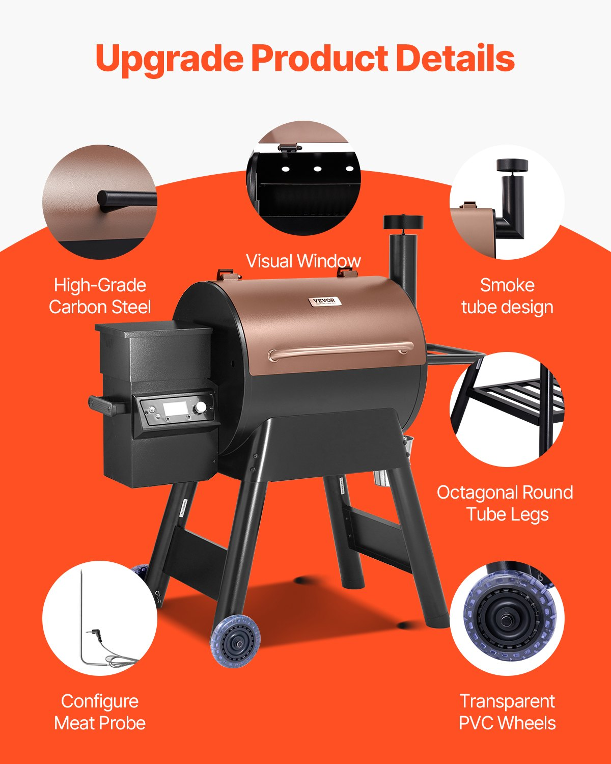 Wood Pellet Grill Smoker Outdoor Electric BBQ Grills 575 Sq.in Cook Area - Picture 5 of 12