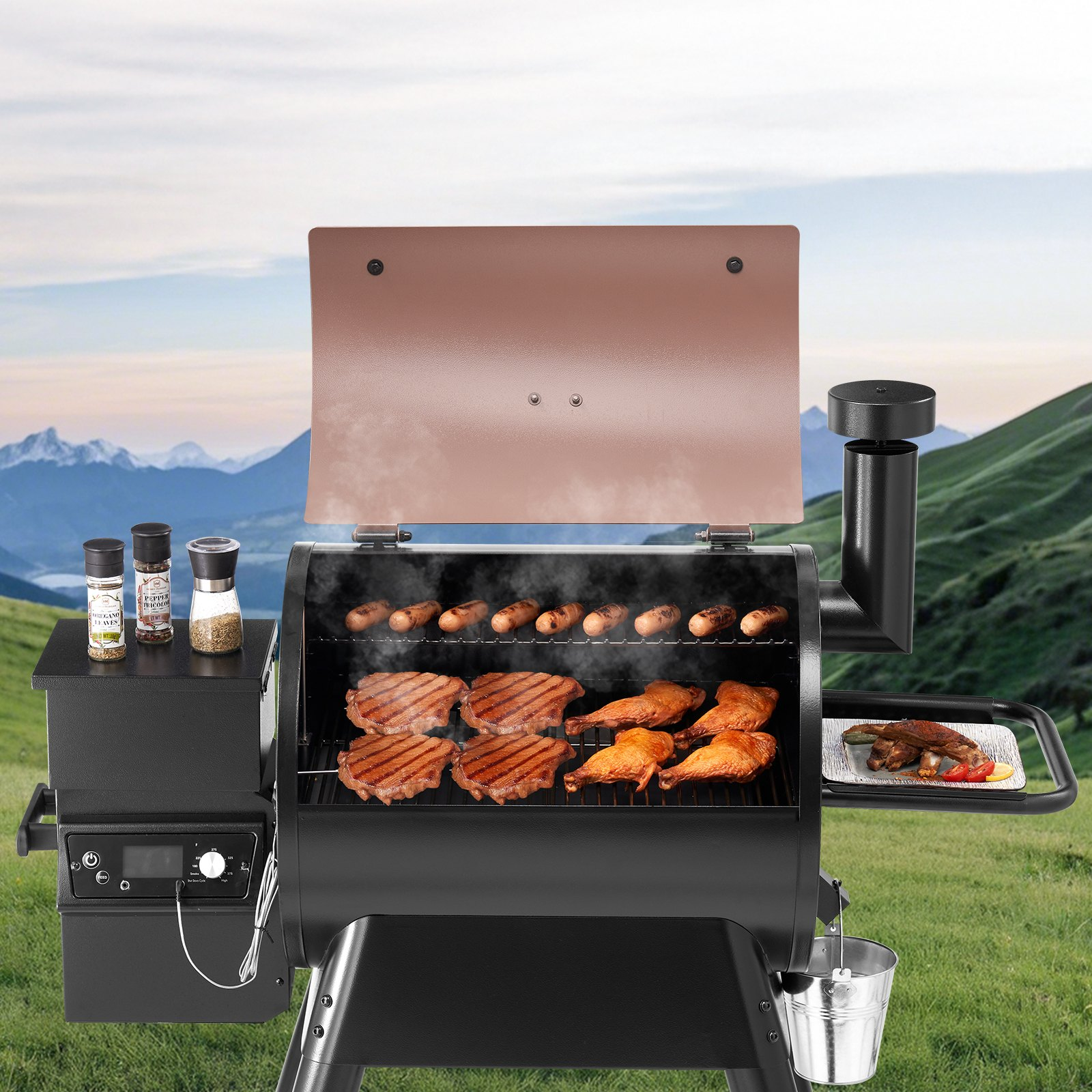Wood Pellet Grill Smoker Outdoor Electric BBQ Grills 575 Sq.in Cook Area - Picture 8 of 12