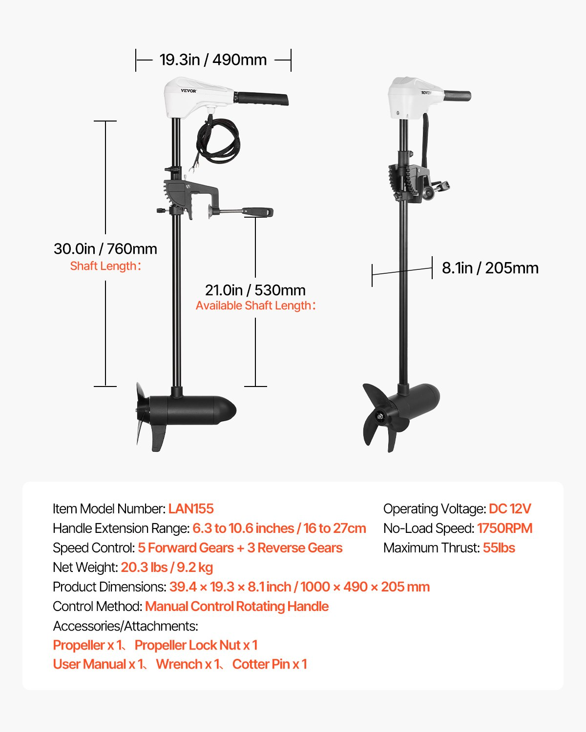 Electric Trolling Motor, 30-In Shaft