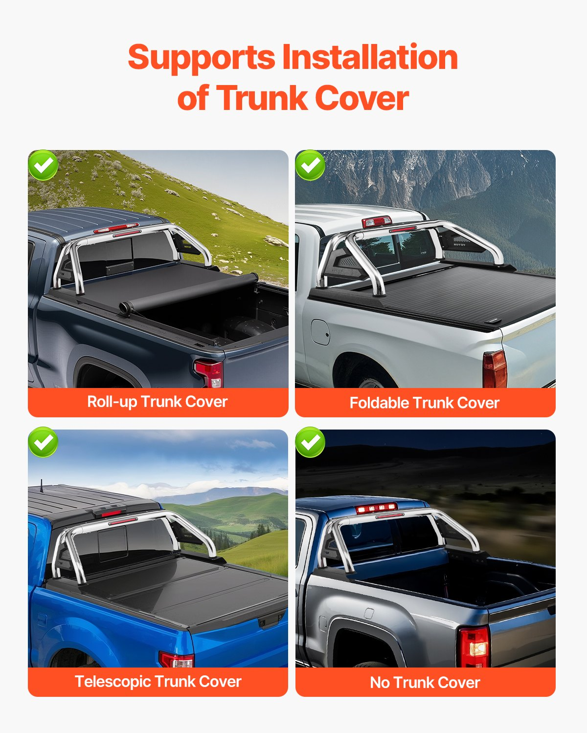 Truck Bed Roll Bar Chase Rack for Full-Size&Mid-Size Pickup Carbon Steel - Picture 2 of 10