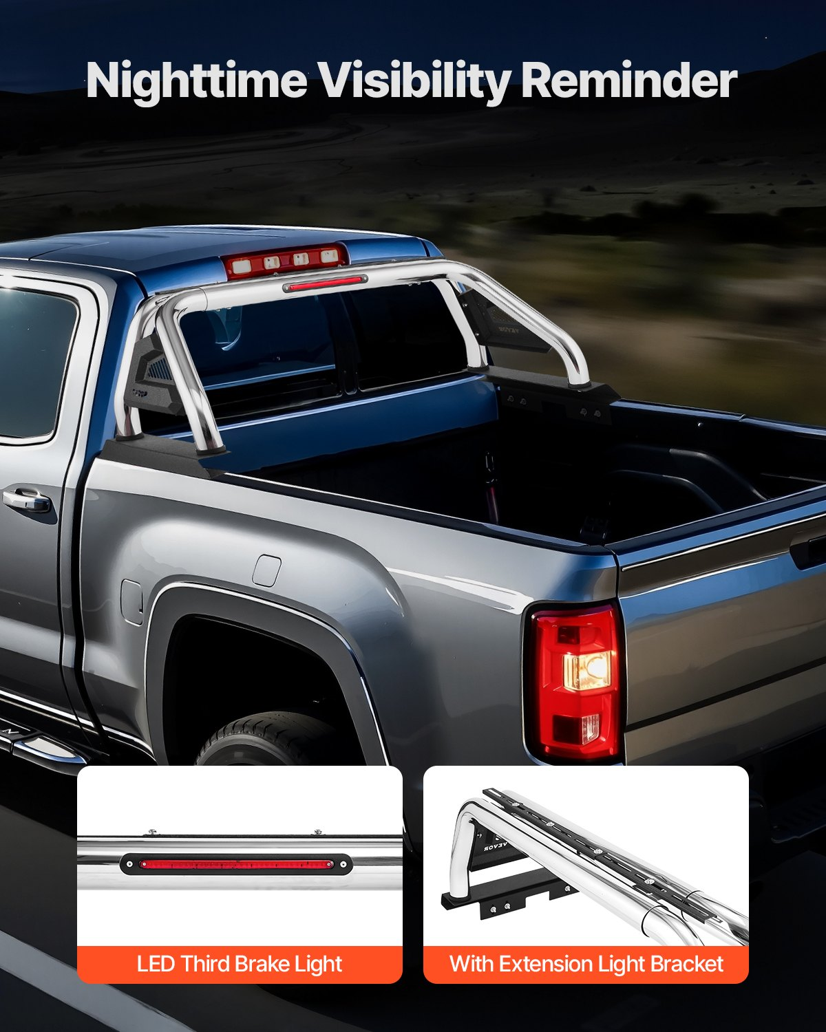 Truck Bed Roll Bar Chase Rack for Full-Size&Mid-Size Pickup Carbon Steel - Picture 3 of 10