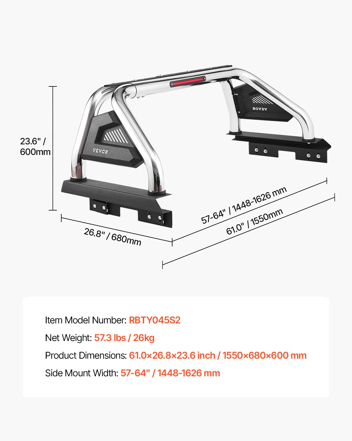 Truck Bed Roll Bar Chase Rack for Full-Size&Mid-Size Pickup Carbon Steel - Picture 6 of 10