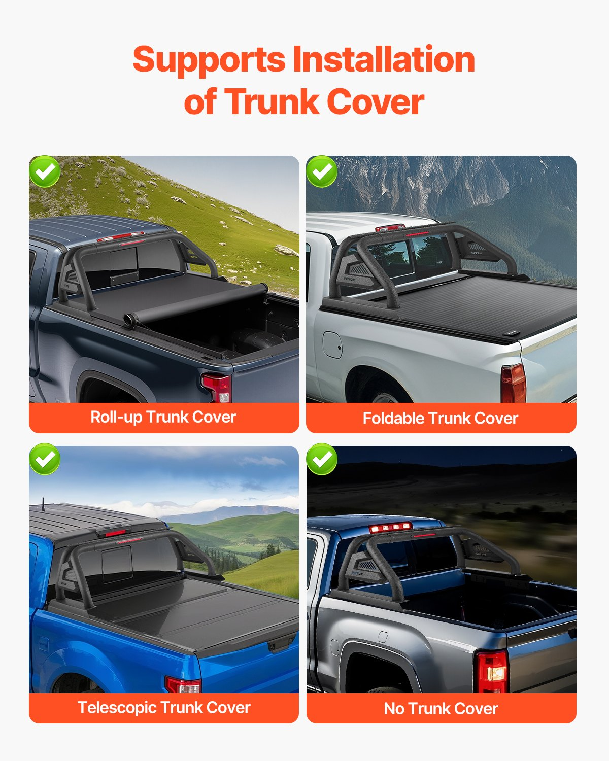 Truck Bed Roll Bar Universal Chase Rack with Light for Mid-Size Pickup - Picture 2 of 12