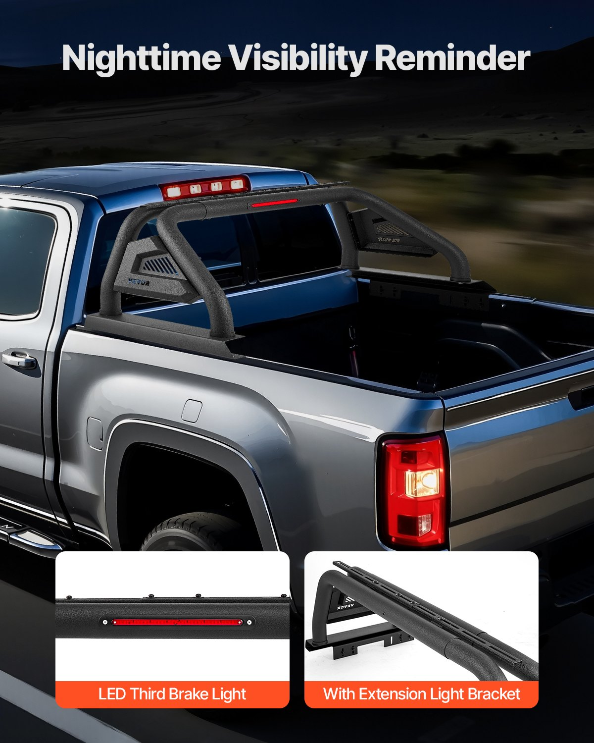 Truck Bed Roll Bar Universal Chase Rack with Light for Mid-Size Pickup - Picture 3 of 12
