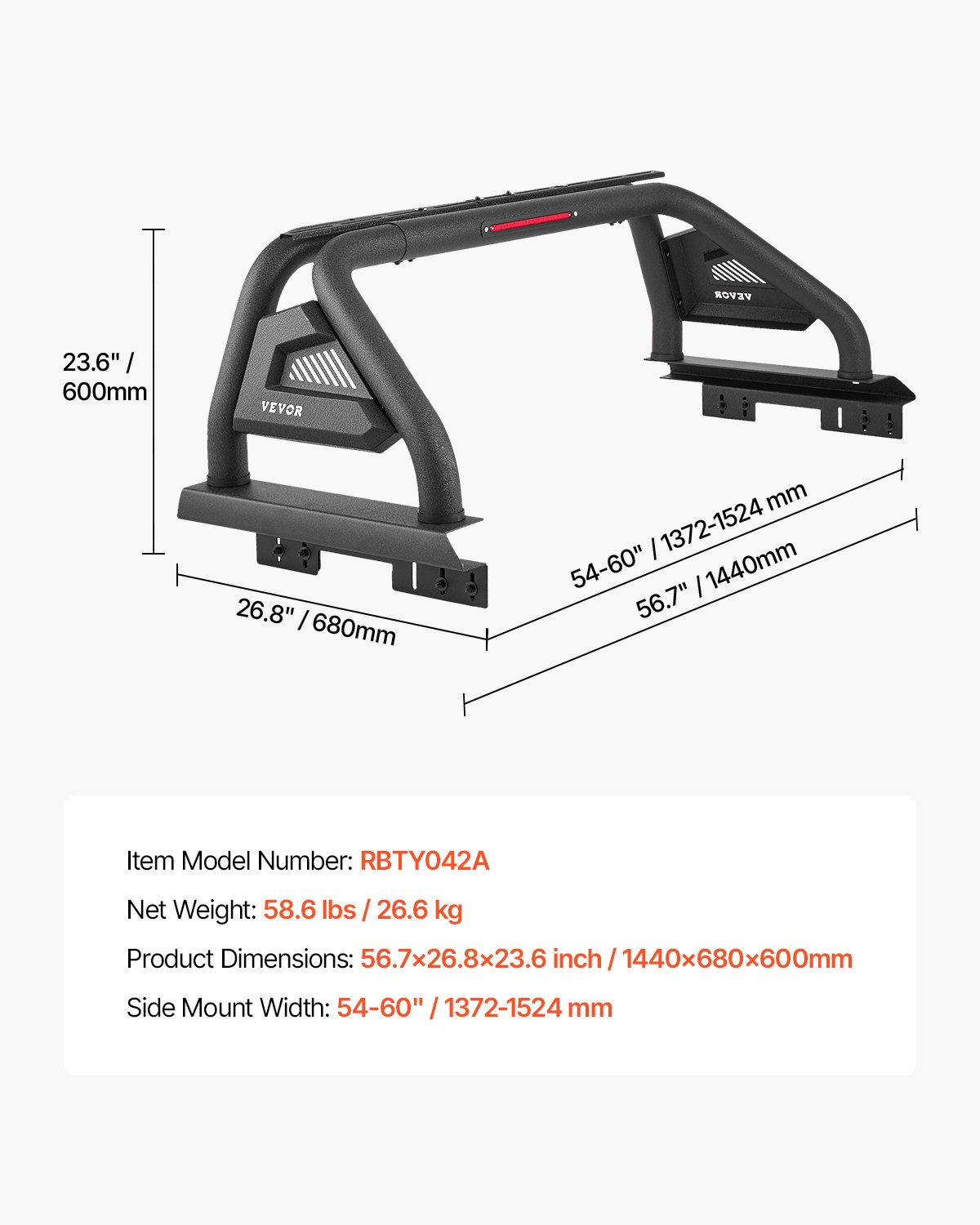 Truck Bed Roll Bar Universal Chase Rack with Light for Mid-Size Pickup - Picture 6 of 12