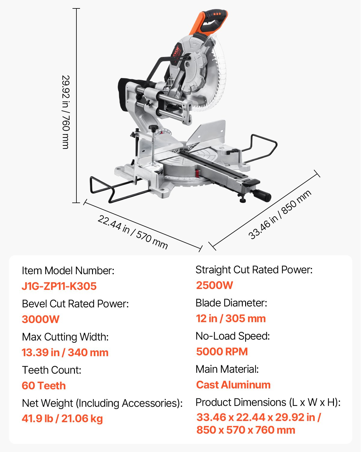 Sliding Compound Miter Saw 12-In Blade 15 Amp Motor Corded Double Bevel 60-Tooth - Picture 7 of 12