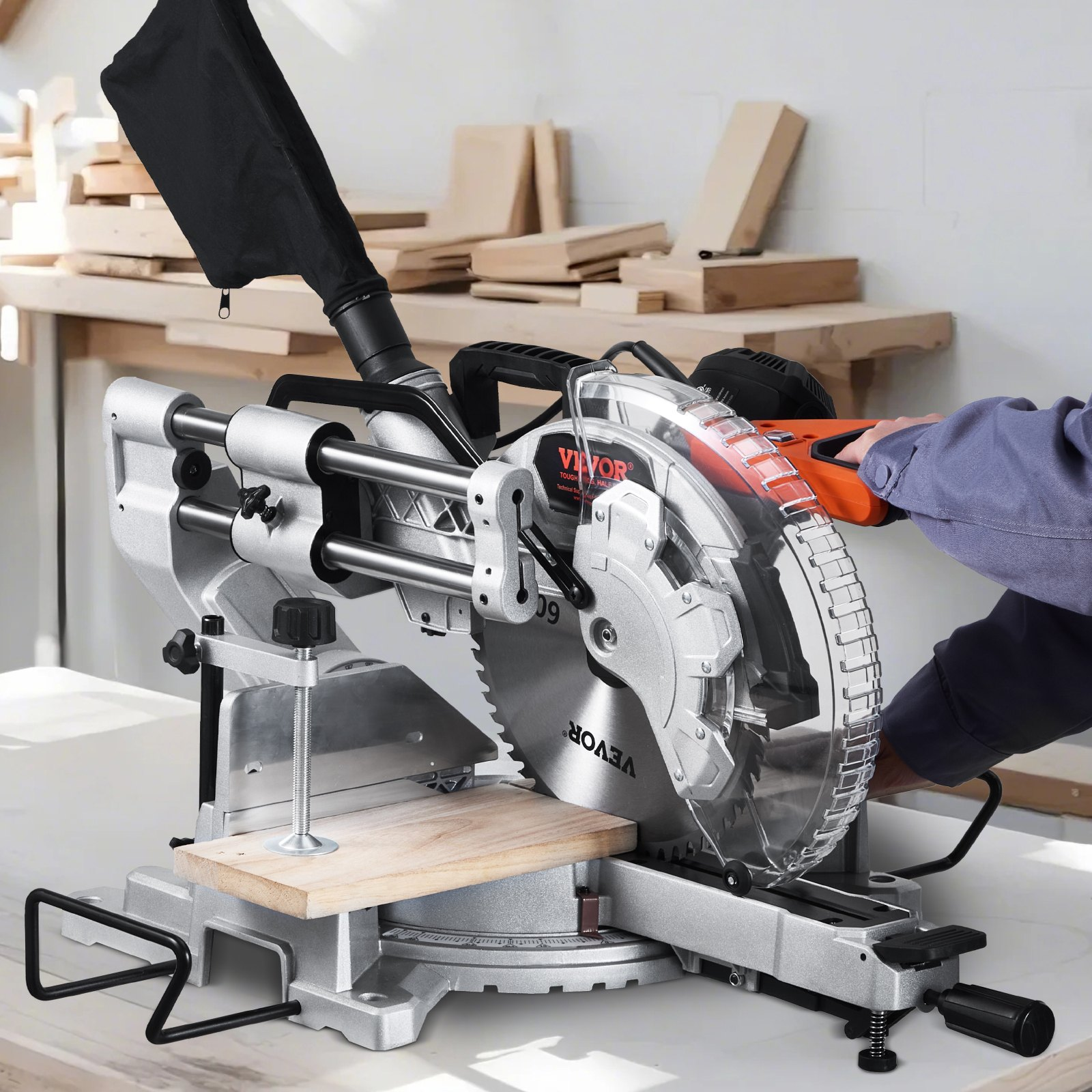 Sliding Compound Miter Saw 12-In Blade 15 Amp Motor Corded Double Bevel 60-Tooth - Picture 8 of 12