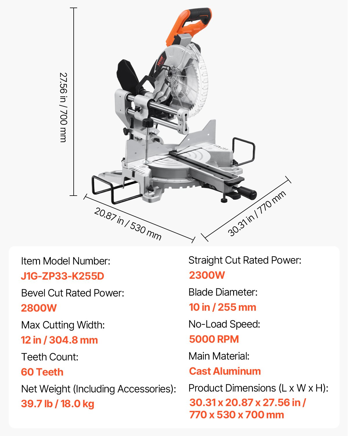 Sliding Compound Miter Saw 10-In Blade 15 Amp Motor Corded Double Bevel 60-Tooth - Picture 7 of 12