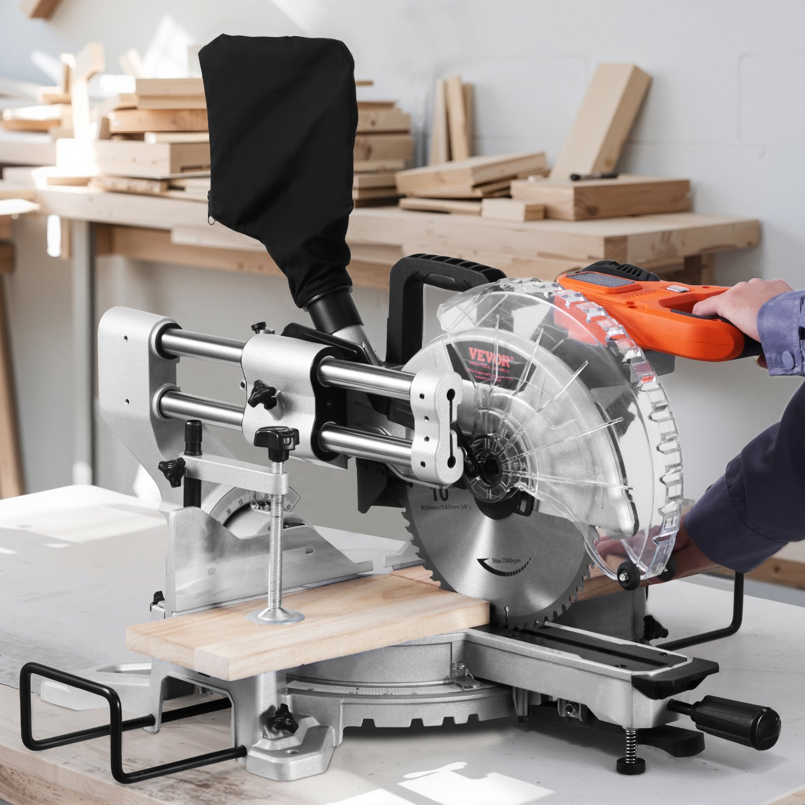 Sliding Compound Miter Saw 10-In Blade 15 Amp Motor Corded Double Bevel 60-Tooth - Picture 8 of 12